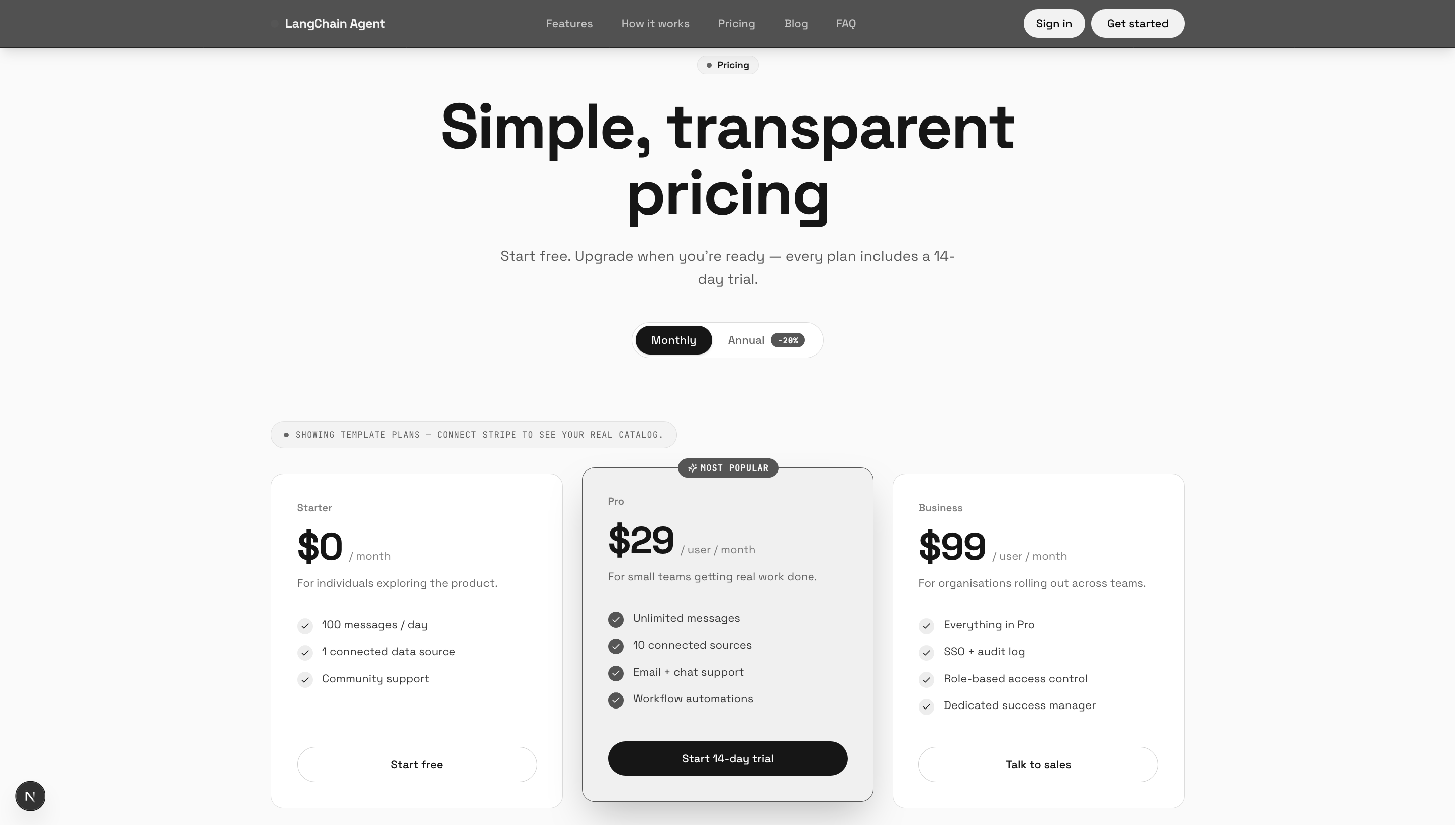 Pricing page